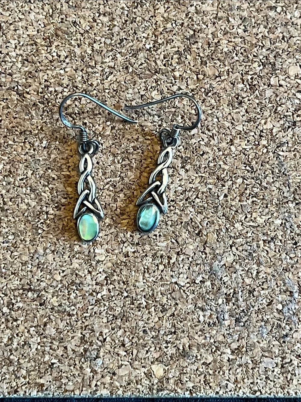 925 Silver Celtic Drop Earrings with Blue Opal Accent - Picture 1 of 2
